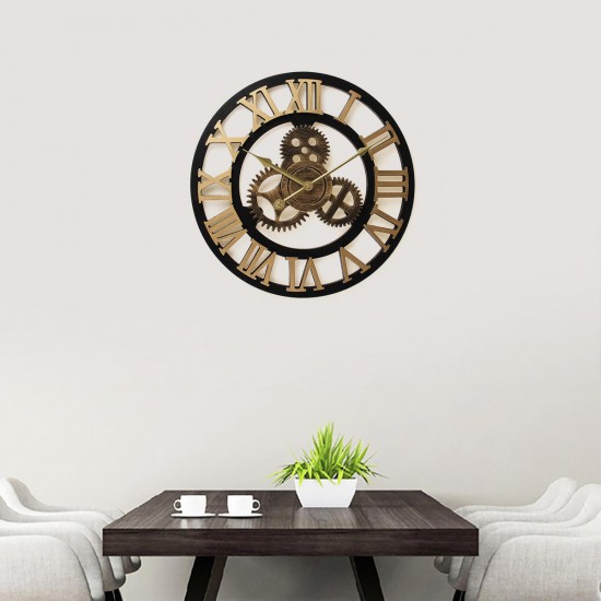 40cm Diameter Wooden Mute Wall Clock Retro Gear Decoration Creative Wall Clock