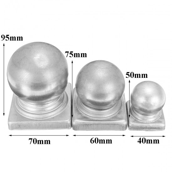 40mm 60mm 70mm Iron Ball Top Fence Finial Post Cap with Flat Square Base Decor Protection