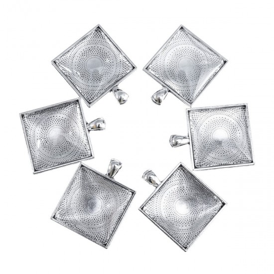 48pcs Time Gem Photo Pendant Pendant 25mm Alloy Bottom Round Water Drop Square