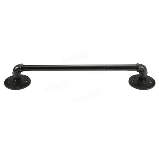 49cm Industrial Pipe Door Handle Shelf Bracket Black Steampunk Pipe with Flange for Home Shop Bath