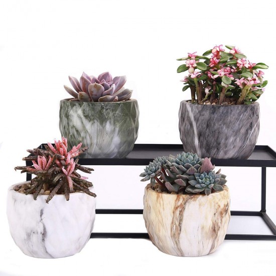 4Pcs/set Ceramic Natural Stone Style Flower Succulent Planting Pot Garden Decor