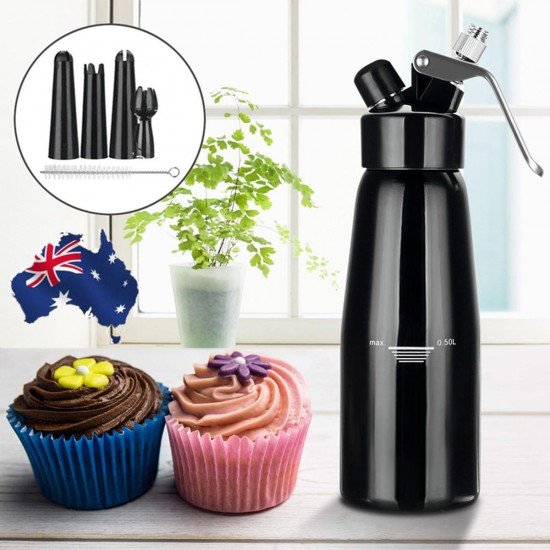 500ml Black Cream Butter Foam Whipper Coffee Dessert Cake Batter Dispenser Maker with Brush Nozzle