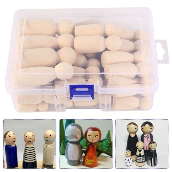 50Pcs/set Wooden Peg Doll Unfinished People Children Painted Wood Art Craft