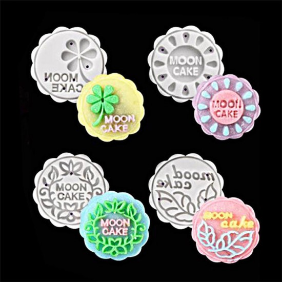 50g 4Pcs English Pattern Round Pastry Moon Cake Mold Cookies Mooncake Mould DIY Baking Tool Decor