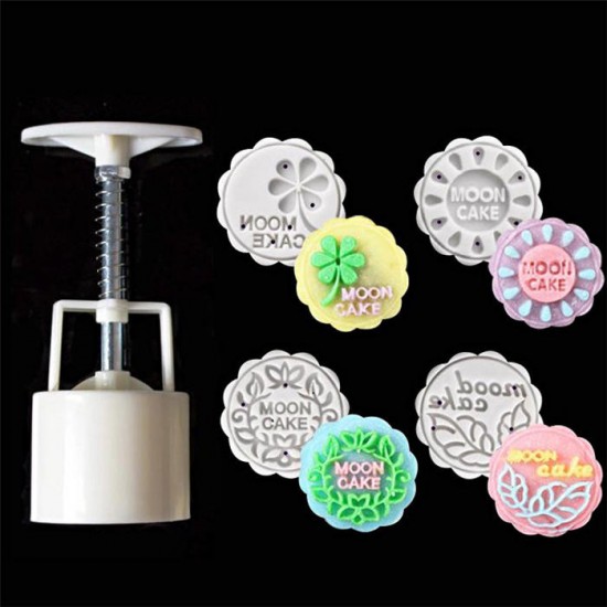 50g 4Pcs English Pattern Round Pastry Moon Cake Mold Cookies Mooncake Mould DIY Baking Tool Decor