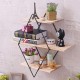 50x50x19cm Retro Rhombus Wood Iron Craft Wall Shelf Rack Storage Industrial Style Decorations