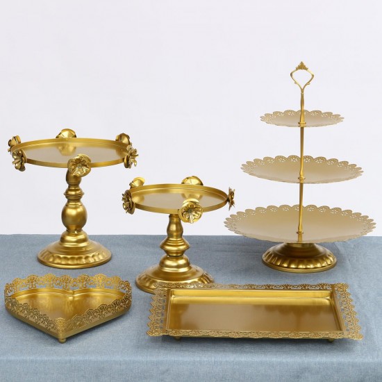 5PCS Gold white Cake Stand Set Round Metal Crystal Cupcake Dessert Display Pedestal Wedding Party Display for Decorations