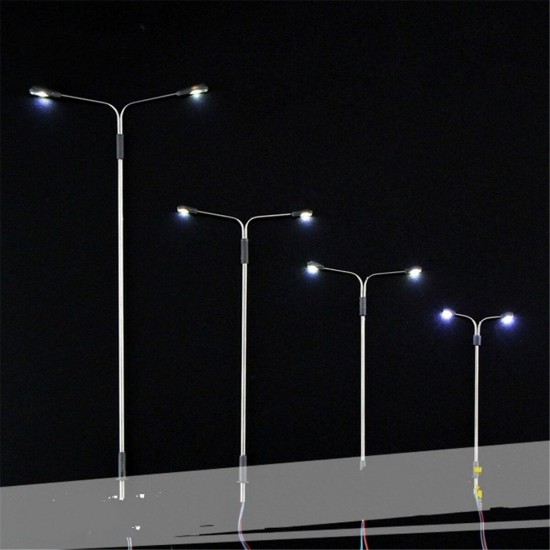 5Pcs 3V Model LED Street Light Double Head Train Layout Landscape White Lighting