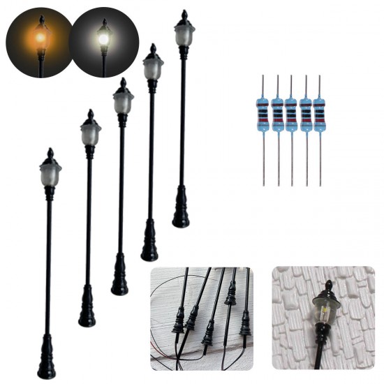 5Pcs/Set 1:43 HO Scale LED Model Post Street Light Railway Train Lamps