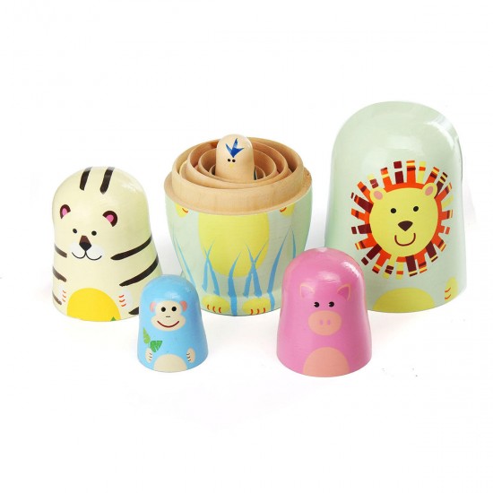 5Pcs/Set Matryoshka Animal Wooden Russian Doll Nesting Dolls Christmas Kids Gift Decorations