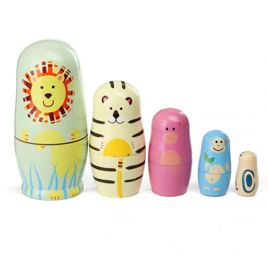 5Pcs/Set Matryoshka Animal Wooden Russian Doll Nesting Dolls Christmas Kids Gift Decorations