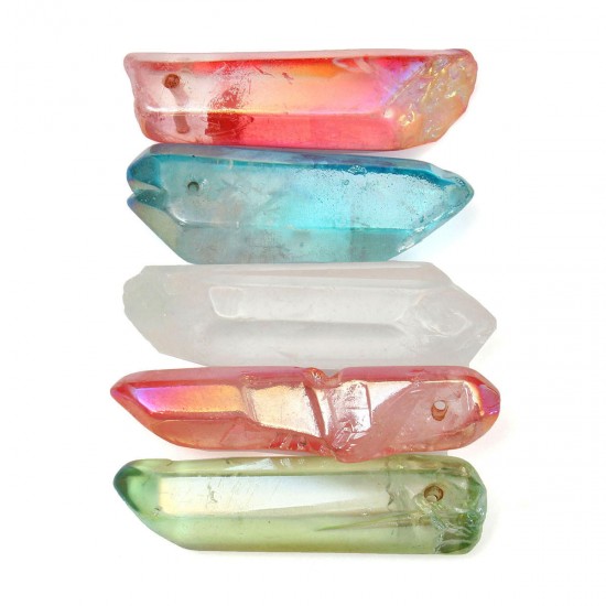 5pcs 35-38mm Titanium Rainbow Natural Quartz Crystals Pendant Bead Healing Point