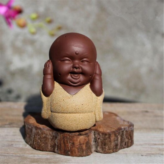 6 Types Speak Hear See NO Evil B uddha Monk Statue Ceramic Tea Pet Shelf Decorations