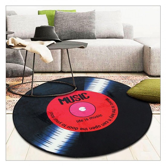 60/80/100/120cm Vinyl Record Printed Soft Fabric Round Floor Mat Carpet Room Area Bedroom Rug