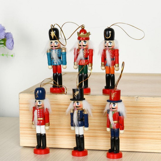 6Pcs 12cm Wooden Nutcracker Soldier Desktop Decorations Collections Birthday Gift for Friends