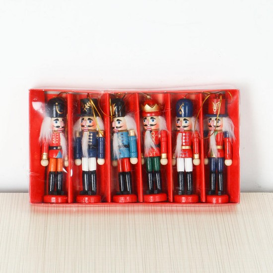 6Pcs 12cm Wooden Nutcracker Soldier Desktop Decorations Collections Birthday Gift for Friends