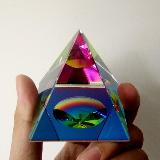 6cm Crystal Iridescent Pyramid Prism Rainbow Color Home Decor FengShui Reiki Healing Decorations