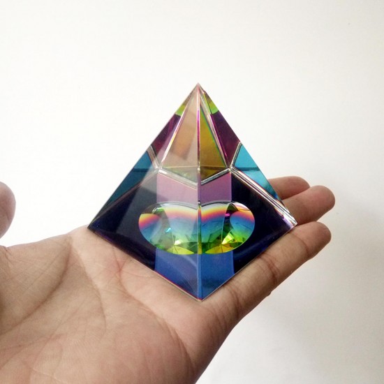 6cm Crystal Iridescent Pyramid Prism Rainbow Color Home Decor FengShui Reiki Healing Decorations