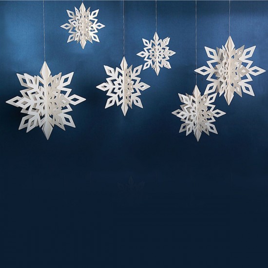 6pcs Christmas Party Hanging Decoration Baubles Xmas Snowflakes Home Bar Decor