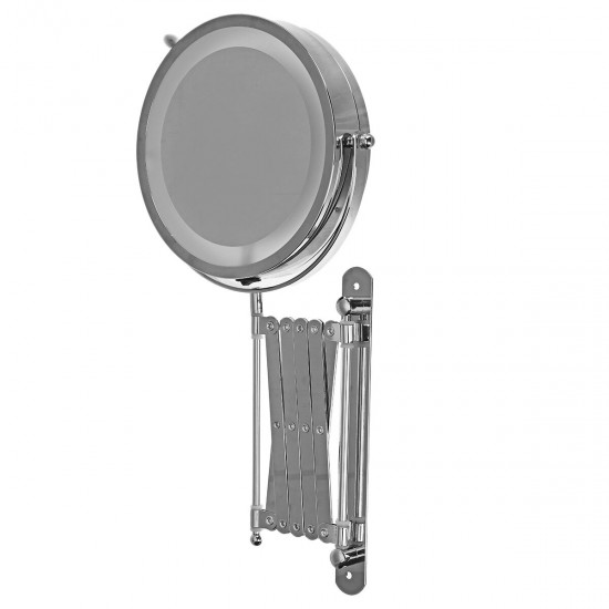 7 Inch Folding Telescopic Bathroom Makeup Mirrors With LED Wall Mounted 3x Magnifying