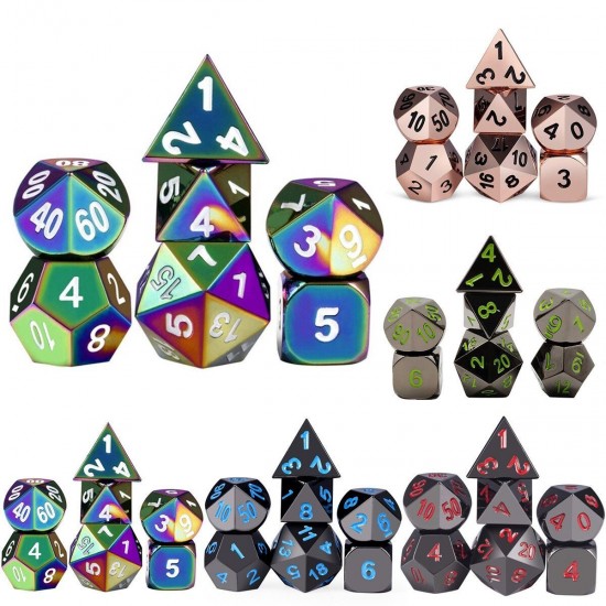 7 Pcs/Set Metal Dice Set Role Playing Dragons Table Game With Cloth Bag Bar Party Game Dice