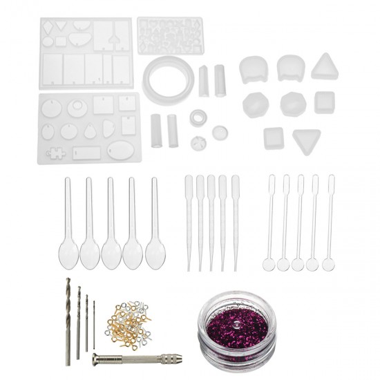 73PCS DIY Silicone Jewelry Handmade Crystal Glue Casting Mold Pendant Resin Set