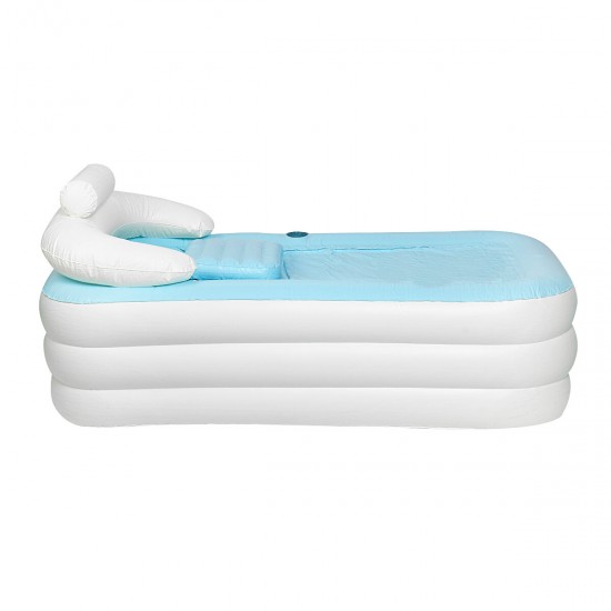 Adult Child PVC Portable Bathtub Foldable Inflatable Warm Bath Tub Spa Blue 63''