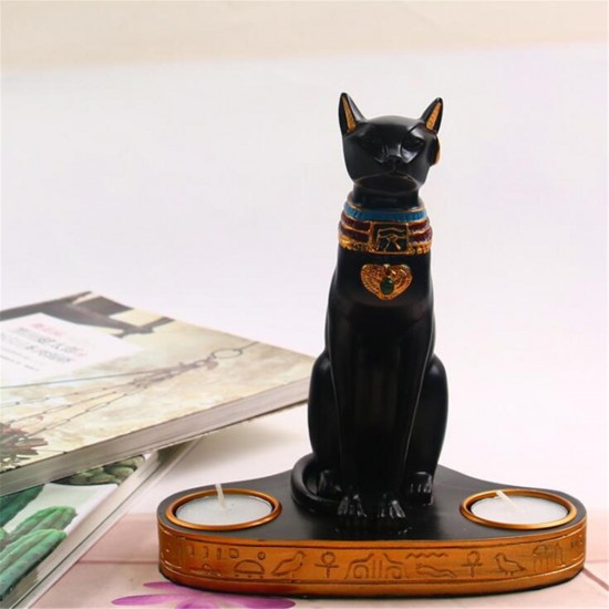 Ancient Egypt Bastet Cat Goddess Statue With 2 Tea Light Candle Holders Home Room Decorations