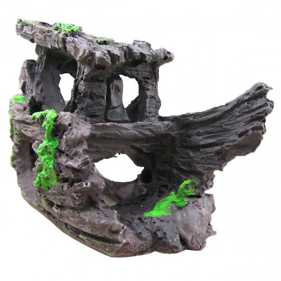 Aquarium Fish Tank Ornament Ship Rockery Hiding Cave Landscape Underwater Decorations