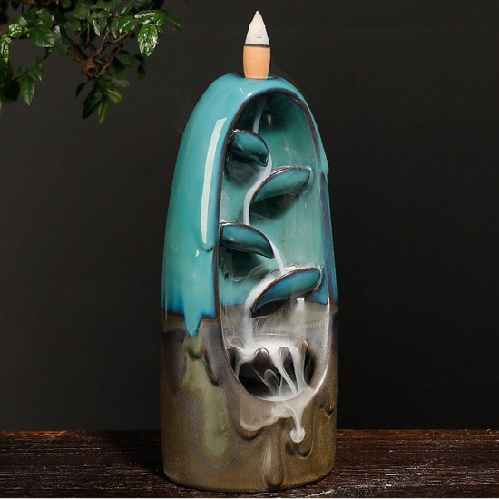 Backflow Incense Burner Ceramic Retro Waterfall Censer Cone Holder Home Decor