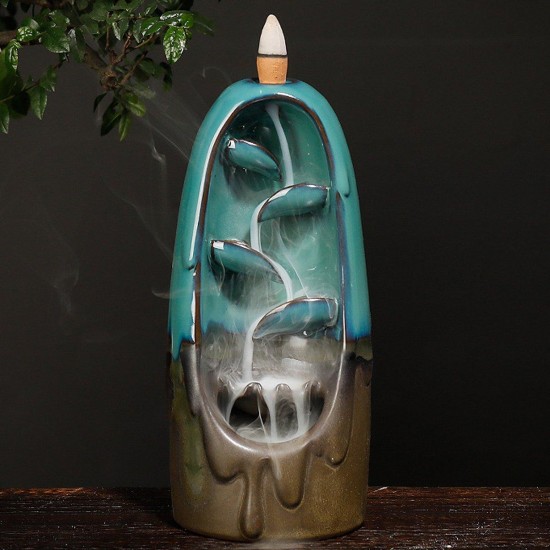 Backflow Incense Burner Ceramic Retro Waterfall Censer Cone Holder Home Decor