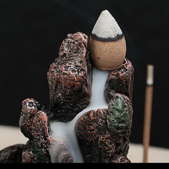 Backflow Incense Cone Burner Incense Stick Coil Holder Rockery Mountain Stream Fragrant Censer Decor