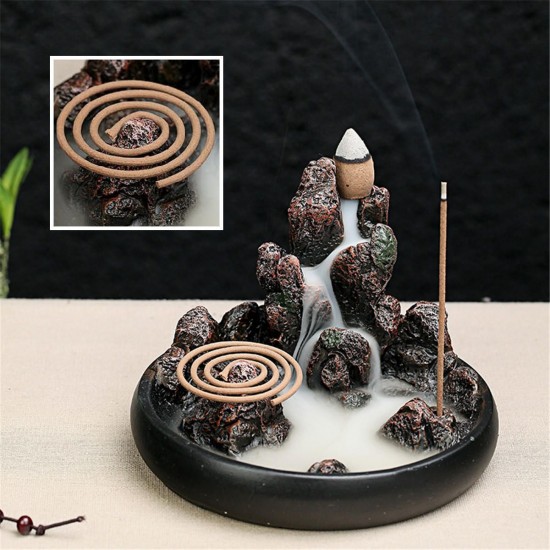 Backflow Incense Cone Burner Incense Stick Coil Holder Rockery Mountain Stream Fragrant Censer Decor