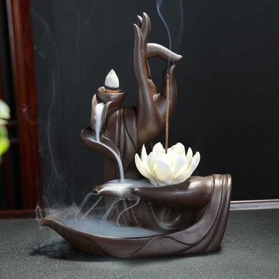 Backflow Incense Cones Tower Incense Stick Holder Incense Censer Monk Burner with 60Pcs Cones