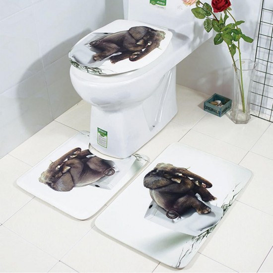 Bathroom Non-Slip Rug Lid Toilet Cover Bath Mat Waterproof Set