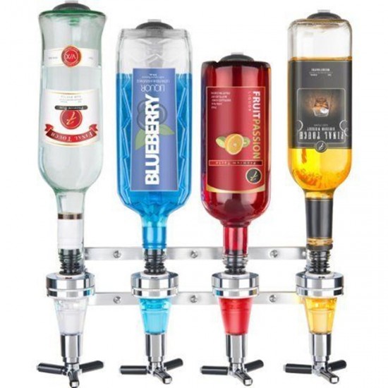 Beverage Liquor Dispenser 4 Bottle Bar Alcohol Holder Cocktail Drink Shot Bracket Wall Mounted