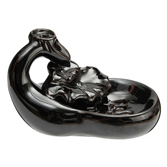 Black Porcelain Backflow Incense Cone Burner Holder Ceramic Lotus Pond Smoke Backflow Fragrant Cense