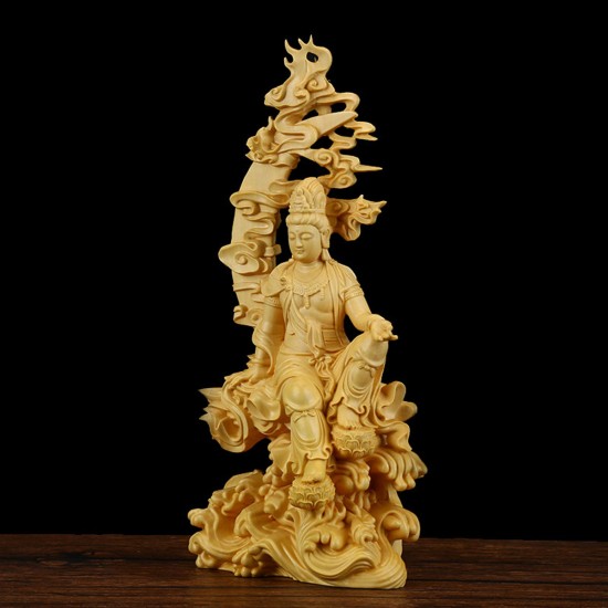 Boxwood Wood Carving Handmade Bodhisatva Sculpture Craft Decorations