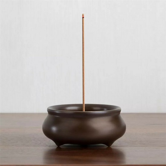 Brass Three-legged Oblate Shape Incense Burner with Incense Holder Home Teahouse Office Decoration