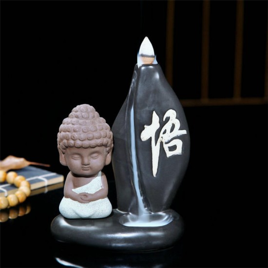 Buddha Backflow Incense Cone Coil Burner Holder Buddhist Monk Zazen Fragrant Smoke Backflow Censer