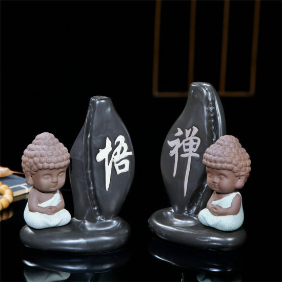 Buddha Backflow Incense Cone Coil Burner Holder Buddhist Monk Zazen Fragrant Smoke Backflow Censer