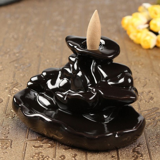 Ceramic Backflow Incense Cone Burner Feng Shui Censer Holder Stream Along Mountain Home Fragrant
