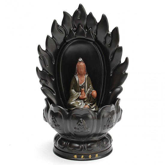 Ceramic Backflow Incense Cone Burner Godness Guanyin Buddha Buddhist Censer Holder Fragrant Furnace