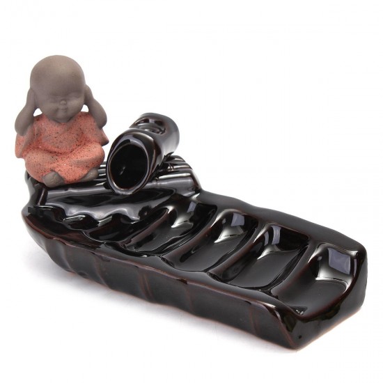 Ceramic Backflow Incense Cone Burner Monk Censer Holder Buddha Home Fragrant Furnace