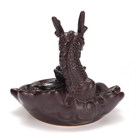 Ceramic Glaze Dragon Censer Backflow Incense Burner Waterfall Smoke Cone Sticks Holder