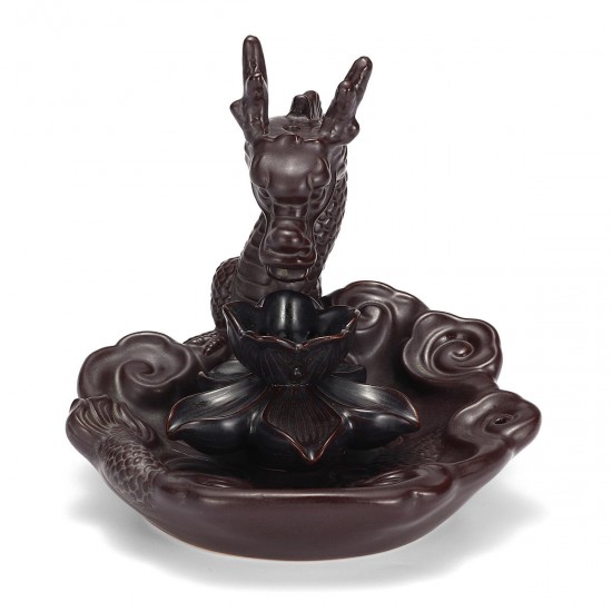 Ceramic Glaze Dragon Censer Backflow Incense Burner Waterfall Smoke Cone Sticks Holder