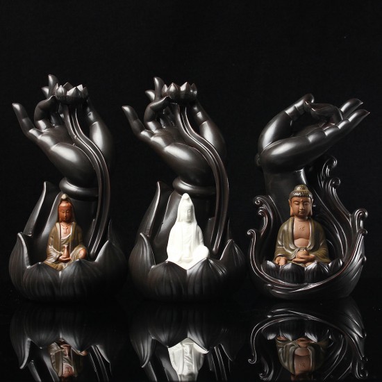 Ceramic Incense Cone Burner Holder Smoke Backflow Censer Guanyin Decor