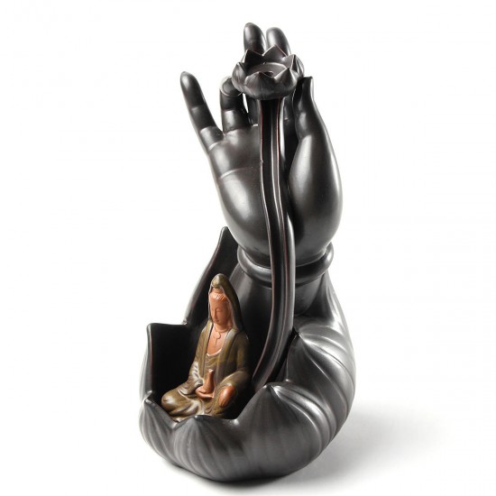 Ceramic Incense Cone Burner Holder Smoke Backflow Censer Guanyin Decor