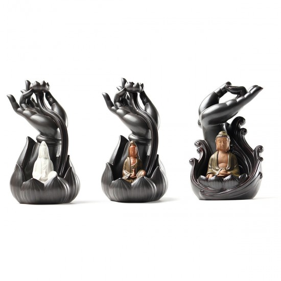 Ceramic Incense Cone Burner Holder Smoke Backflow Censer Guanyin Decor