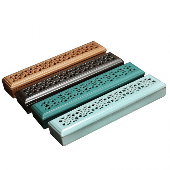 Ceramic Incense Stick Holder Burning Joss Incense Box Burner Ash Catcher Storage